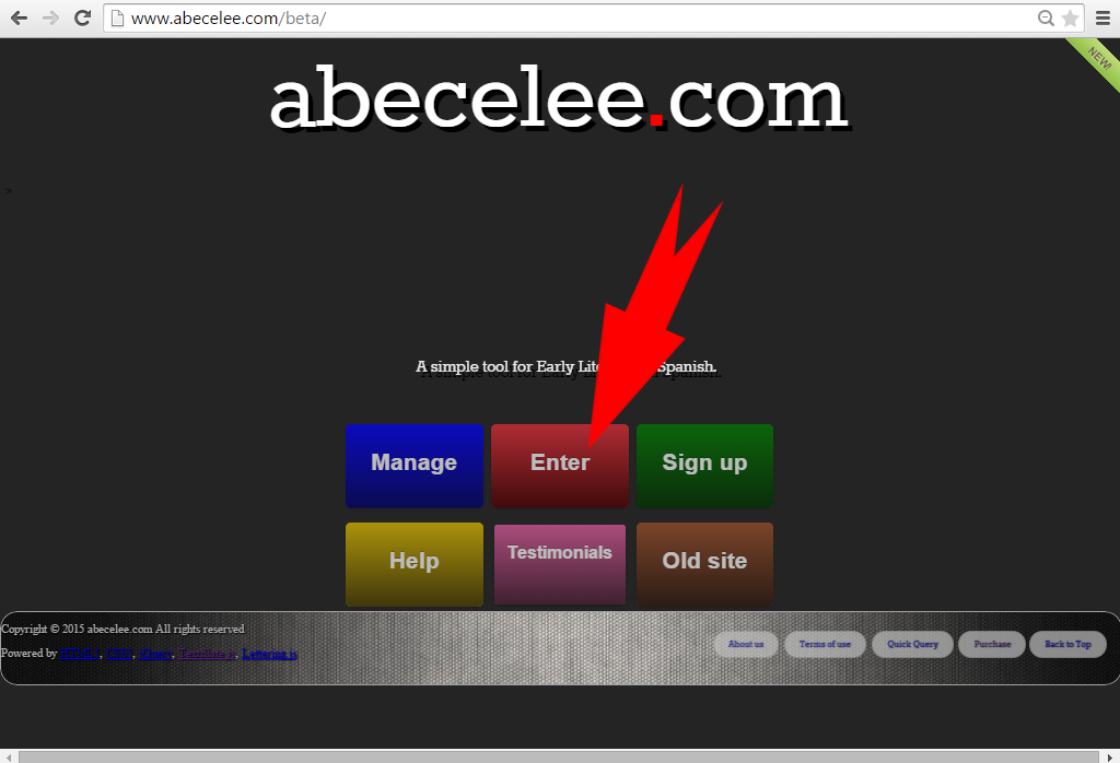 Screenshot of Application main page main page