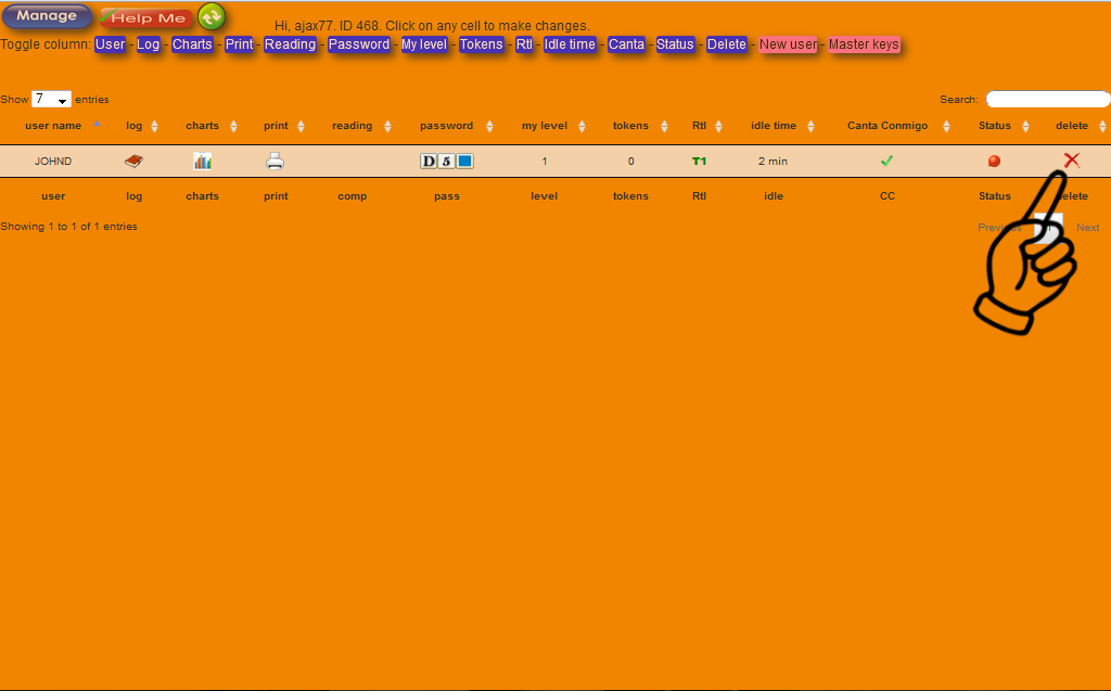 Screenshot of deletion