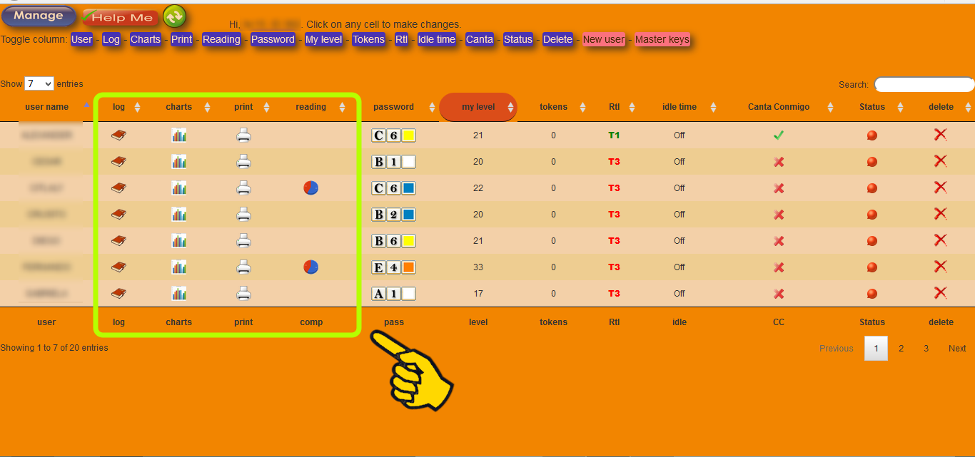 Screenshot of individual reports Login Cards Link